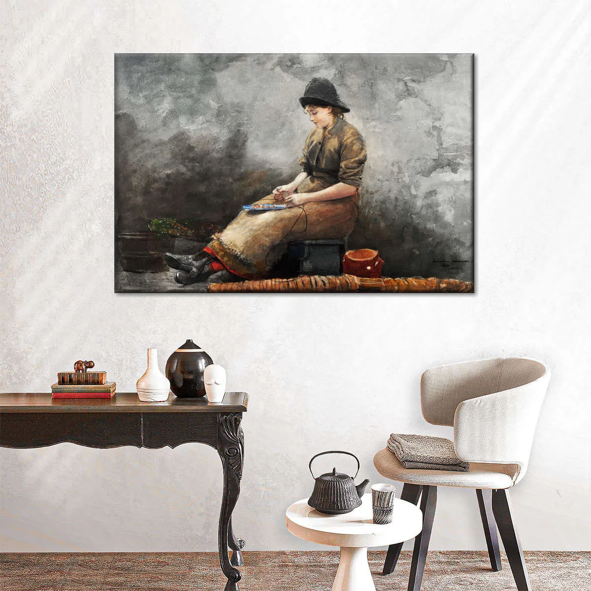 A Fishergirl Baiting Lines Wall Art