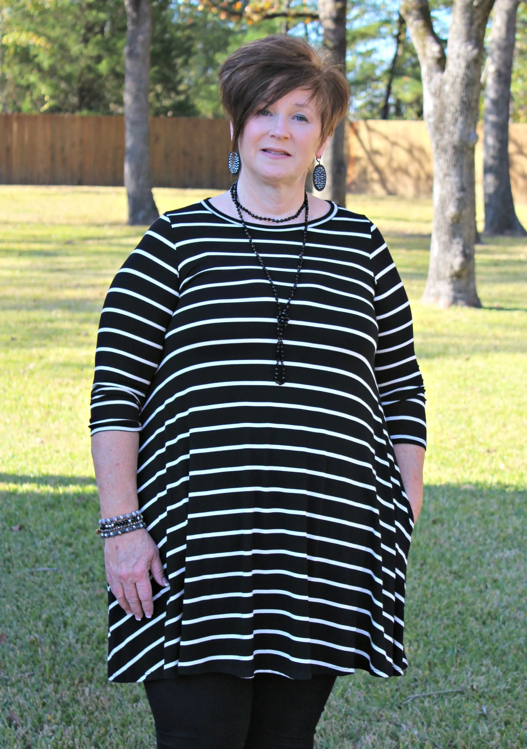 All The Stripe A Line Tunic Dress in Black