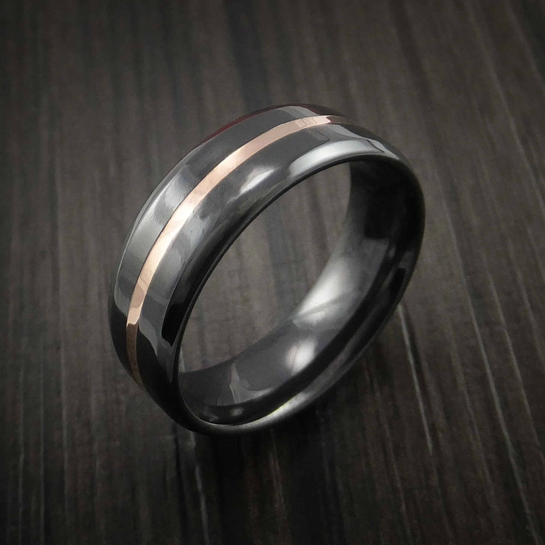 Black Titanium Men's Band with Rose Gold Center Inlay Custom Made