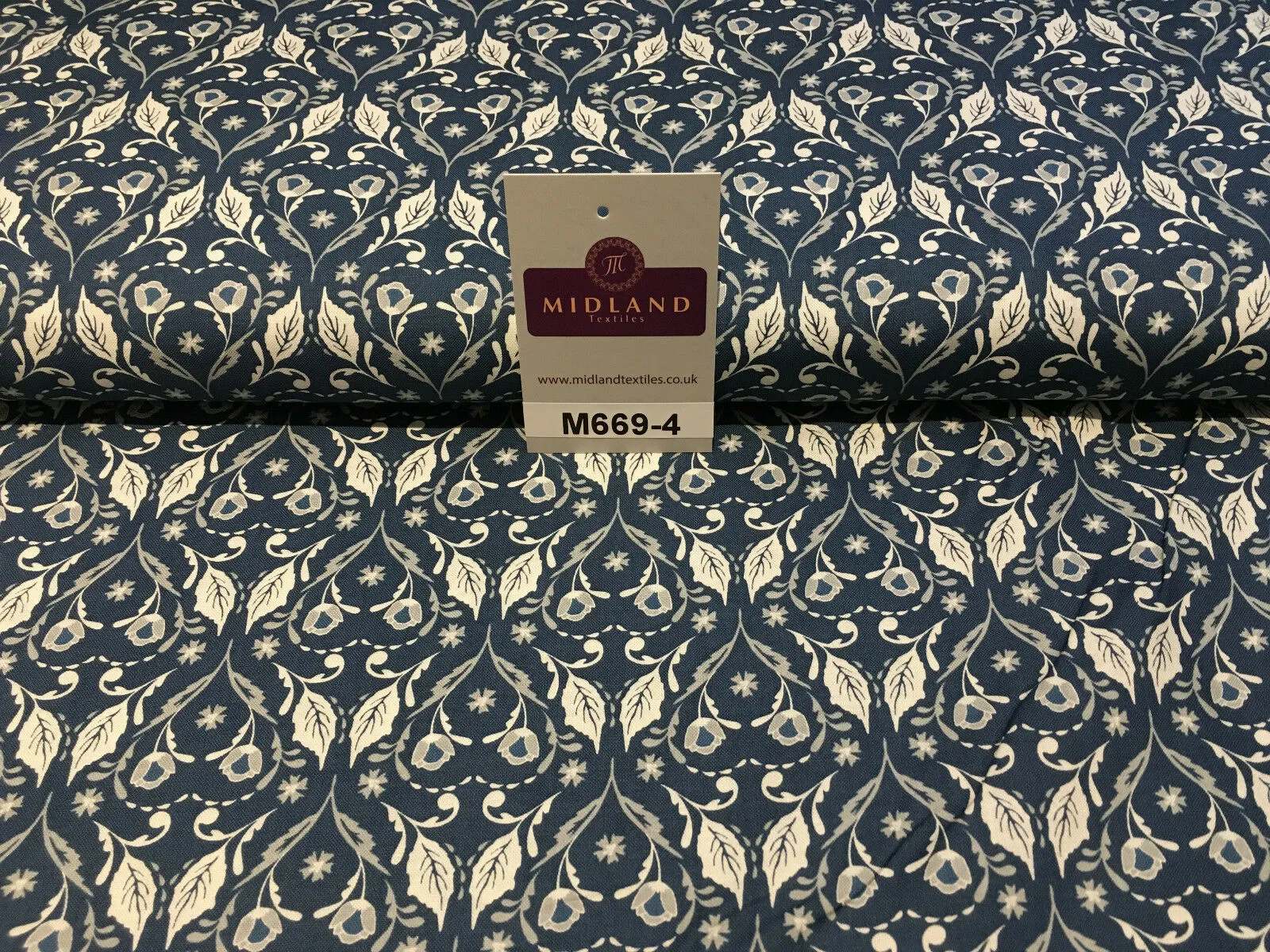Blue William Morris inspired Butterfly and leaves 100% cotton fabric 45" M669