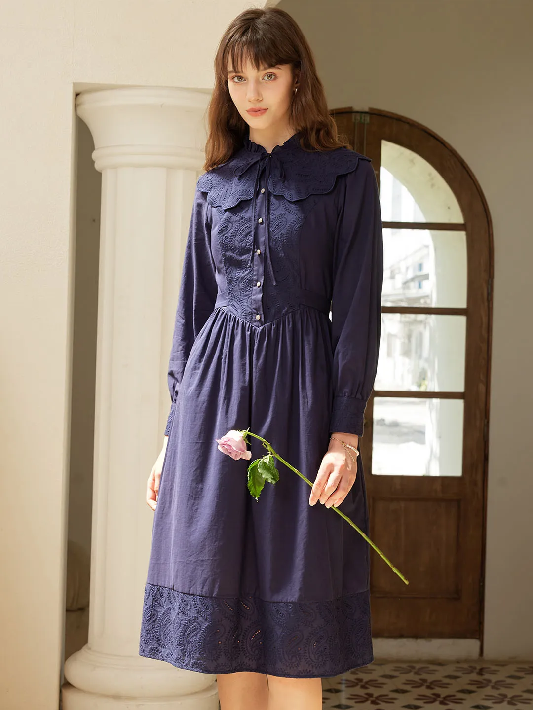 Laylah Detachable Collar Embroidered Panel Dress