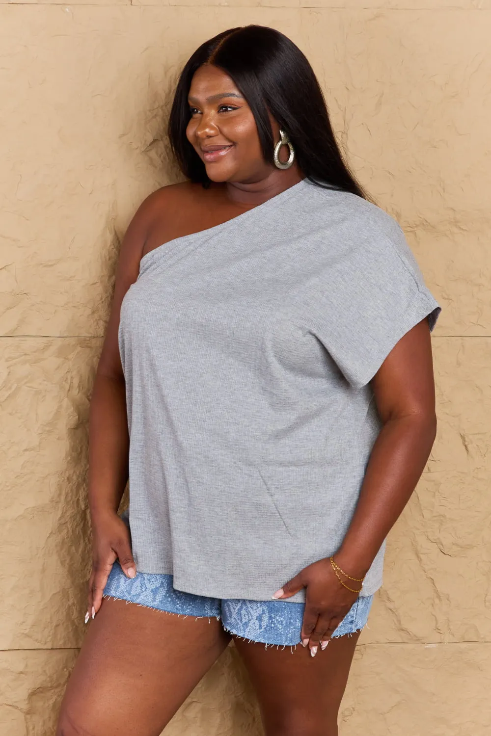 My Groove One Shoulder Loose Top in Light Grey (MADE IN USA)